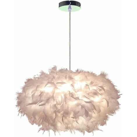 Wottes – Lustre moderne en suspension abat-jour en plumes Ø45cm E27 – Base en métal chromé – Hauteur 25cm – Longueur cordon réglable jusqu'à 100cm
