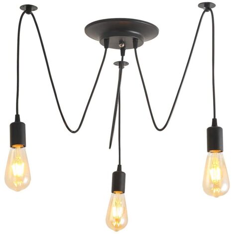 Wottes – Lustre suspension araignée ajustable E27 vintage industriel noir – Longueur 1,5m – 3 lumières pour salon et chambre