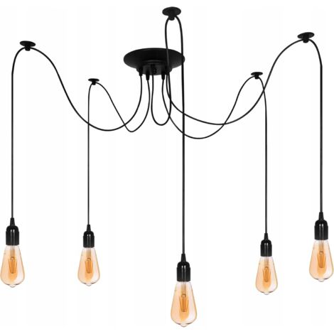 Wottes – Lustre suspension araignée vintage industriel E27 ajustable 1,5m – 5 lumières pour salon et chambre – Design rétro noir