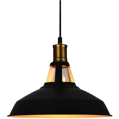 Wottes – Lustre suspension industrielle vintage Ø27cm – Abat-jour métal noir et blanc – Culot E27 – Puissance 60W – Pour espaces modernes