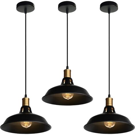 Wottes – Lustre suspension industrielle vintage en métal ajustable E27 Ø27cm noir – Design rétro pour couloir, salon, restaurant – 60W max