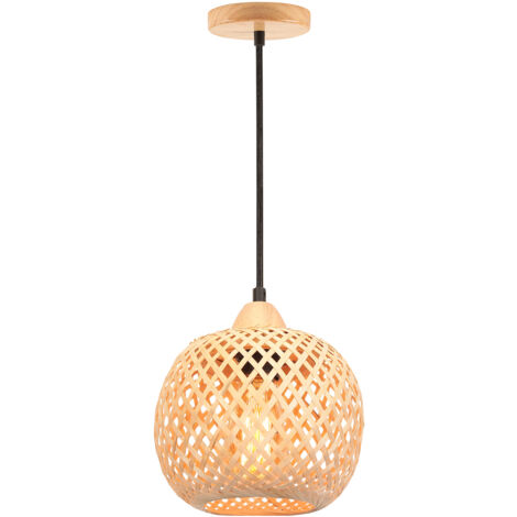 Wottes – Lustre suspension moderne en bambou et métal Ø20cm – Culot E27 – Éclairage créatif pour salon, chambre, bar, restaurant