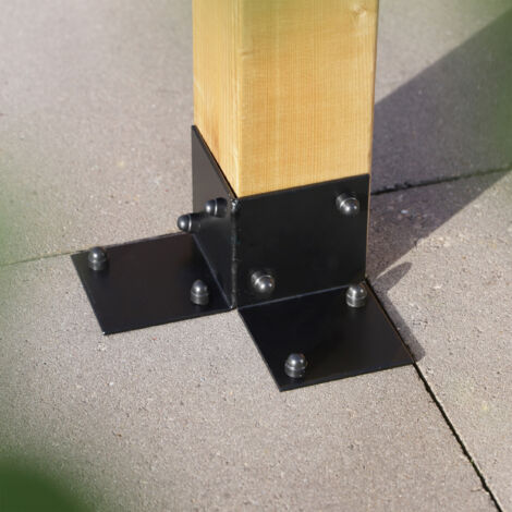 Wovar – Fixation de sol pour pergola noire – Acier thermolaqué – Pour poteaux 20 x 20 cm – Installation béton ou bois dur