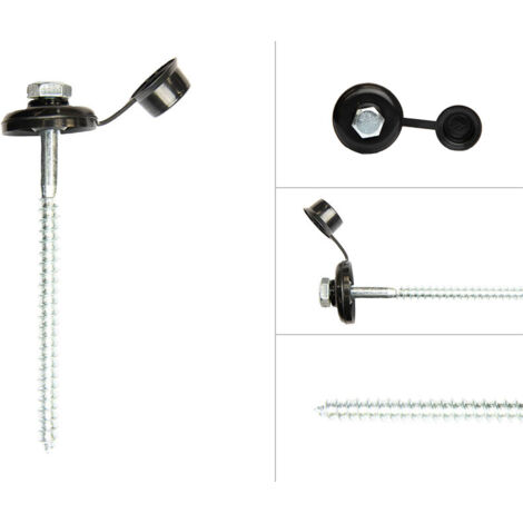 Wovar – Vis à tôle ondulée galvanisée avec capuchon noir – Longueur 110 mm – Pénétration 25 mm dans le bois – Pour plaques jusqu'à 85 mm d'ondulation