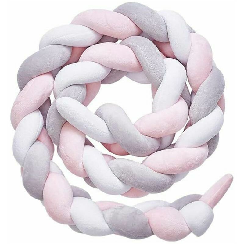 Woven cushion neckband to protect baby's safety. Soft and gentle handcrafted (white+pink+gray, 150cm),