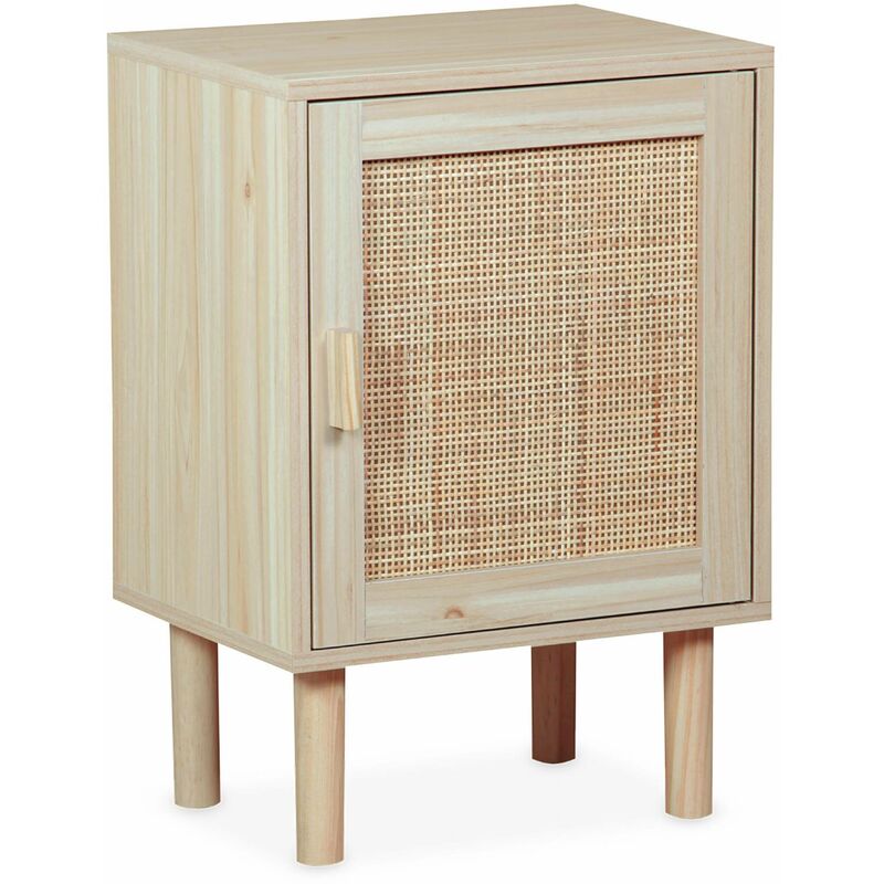 Sweeek - 1-door Woven Rattan Bedside Table, Camargue, Natural, 40x30x58 Cm