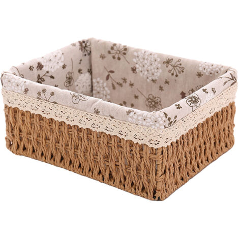 Woven Storage Basket Rural Fabric Weaving Handmade Desktop Storage Basket for Organizing Shelves Bedroom Bathroom Medium Size 22x16x10cm Khaki