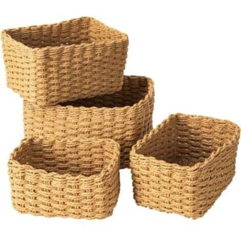 Woven Wicker Storage Baskets, Set of 4, Stackable Wicker Baskets (Brown)