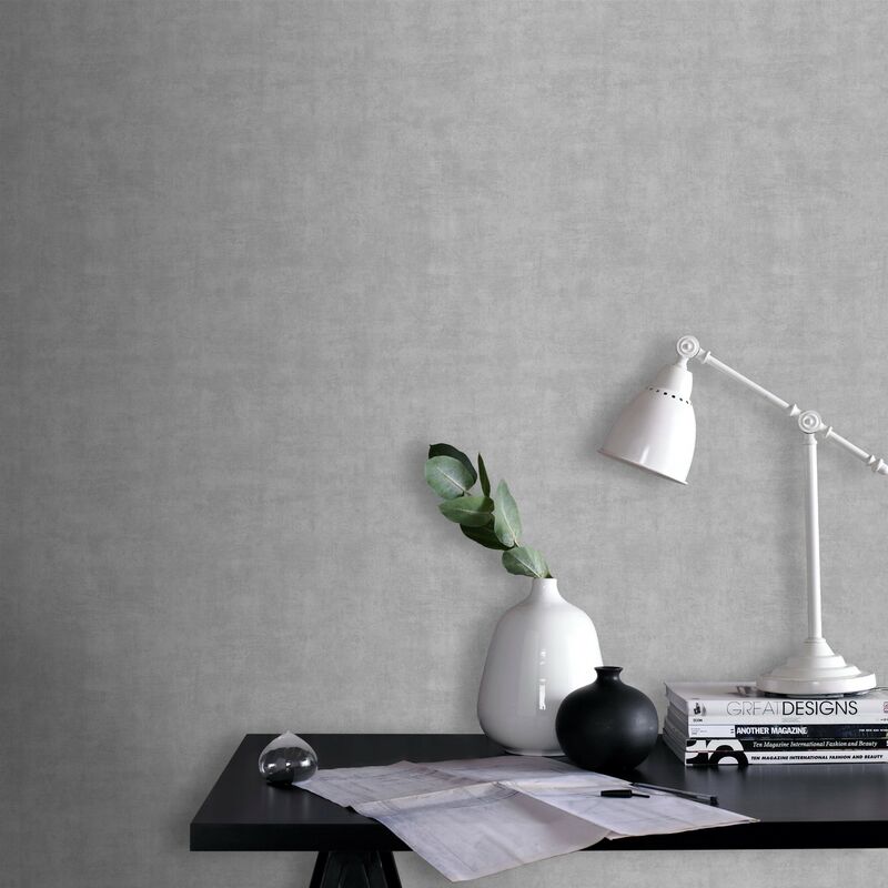 Papier peint intissé Béton Crépi Grainé 1005 x 52cm Gris
