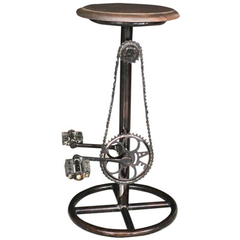 Wow Cycle Stool with Wooden Top - Mango Wood/Iron - L41 x W38 x H75 cm - Coffee Finish