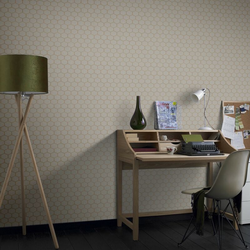 WOW - Papier peint intissé Hexagone Geo 1005 x 52cm Taupe, cuivre