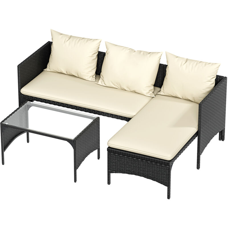 Wowttrelax – Ensemble de canapé d'angle de jardin en rotin de polyéthylène noir – L'ensemble comprend 1 table (70x40 cm) et deux canapés d'angle