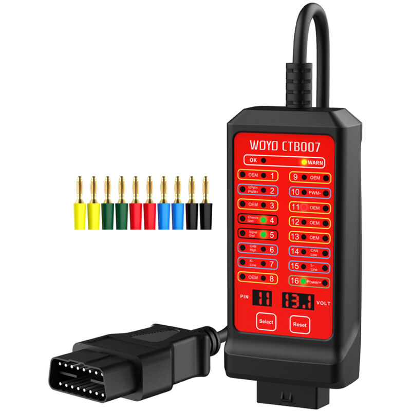 WOYO Testeur de circuit de bus CAN portable 12 V 24 V Boîte de jonction 16 broches Détecteur automobile OBD2 Instrument de diagnostic de défaut