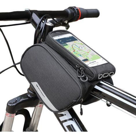 Wozinsky Fahrradtasche Wasserdicht Gepäcktasche Radtasche Rahmentasche Handyhalterung kompatibel mit Smartphone max 6,5 Zoll 1,5L Volumen black