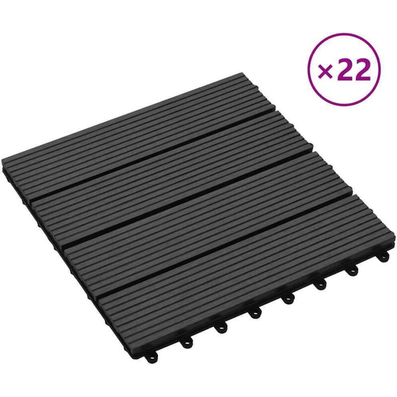Carreaux de terrasse 22 pcs 30 x 30 cm 2 m² wpc Noir