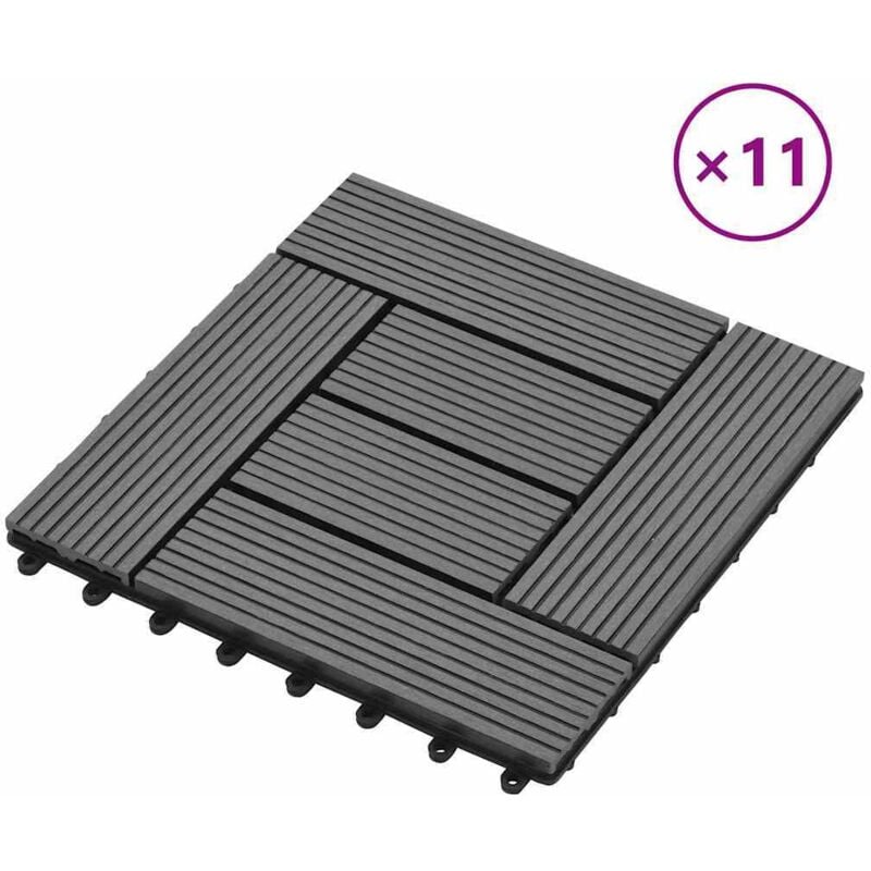 Carreaux de terrasse 30x30 cm 11 pcs Gris wpc 1 m2