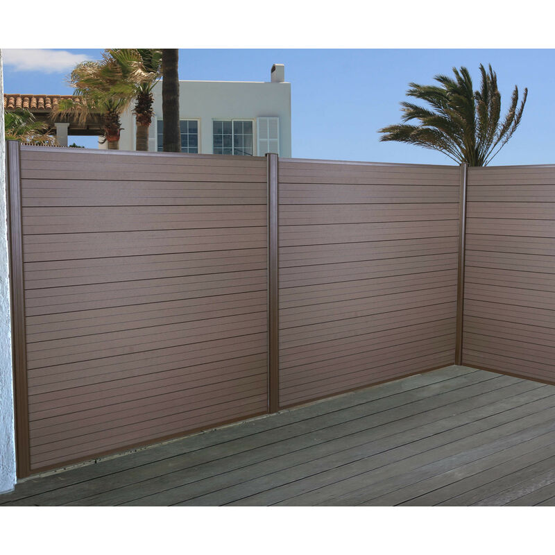 Wpc pare-vue Sarthe, abat-vent, clôture, aluminium premium - lot de 3, 5,6m, marron