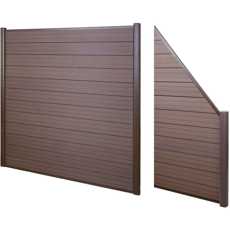 Jamais utilisé] wpc pare-vue Sarthe, abat-vent, poteau en aluminium, lot de 2 oblique - 2,82m marron