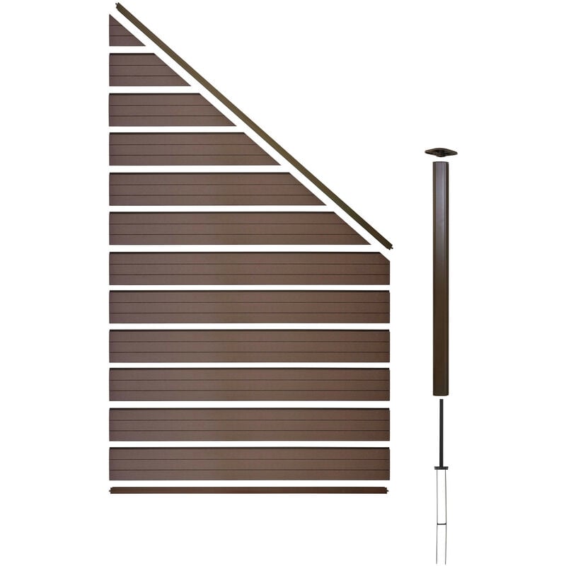 Wpc pare-vue Sarthe, abat-vent, poteau en aluminium - élément d'élargissement oblique, 0,95m marron