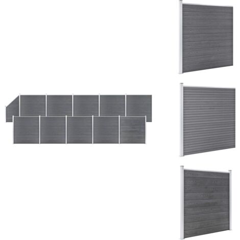 WPC Zaun-Set 10 Quadrate + 1 Schräge 1830x186 cm Grau - Holz Zaun - Gartenzaun - WPC Zaun - Privacy Screen - Terrasse Zaun
