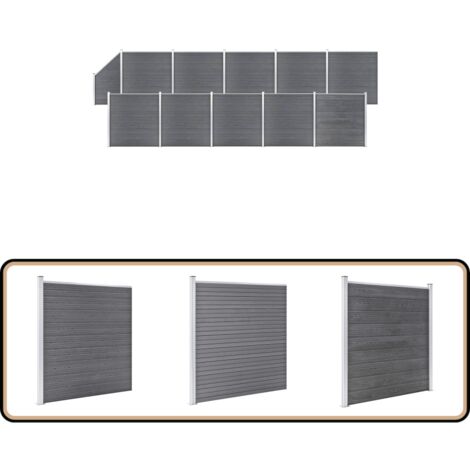 WPC Zaun-Set 10 Quadrate + 1 Schräge 1830x186 cm Grau - Holz Zaun - Gartenzaun - WPC Zaun - Privacy Screen - Terrasse Zaun
