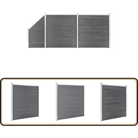 WPC Zaun-Set 2 Quadrate + 1 Schräge 446x186 cm Grau - Holz-Zaun - WPC-Zaun - Gartenzaun - Privacy Screen - Sicherheitszaun