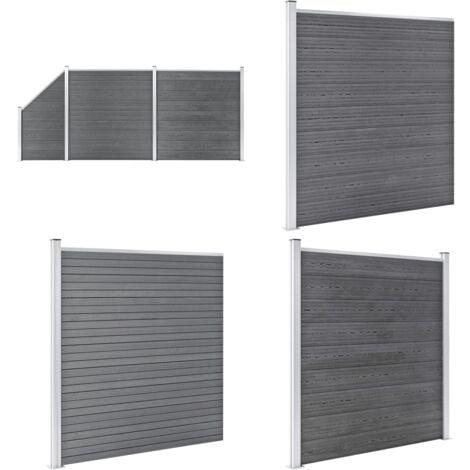 WPC Zaun-Set 2 Quadrate + 1 Schräge 446x186 cm Grau - Holz-Zaun - WPC-Zaun - Gartenzaun - Privacy Screen - Sicherheitszaun - Home & Living