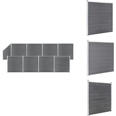 WPC Zaun-Set 8 Quadrate + 1 Schräge 1484x186 cm Grau - Holz Zaun - Gartenzaun - WPC Zaun - Privacy Screen - Terrasse Zaun