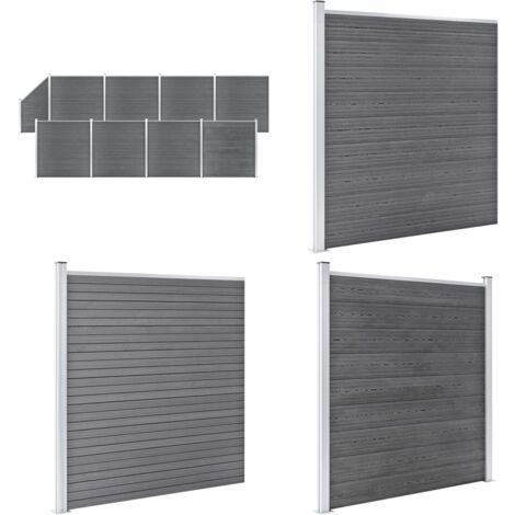 WPC Zaun-Set 8 Quadrate + 1 Schräge 1484x186 cm Grau - Holz Zaun - Gartenzaun - WPC Zaun - Privacy Screen - Terrasse Zaun - Home & Living