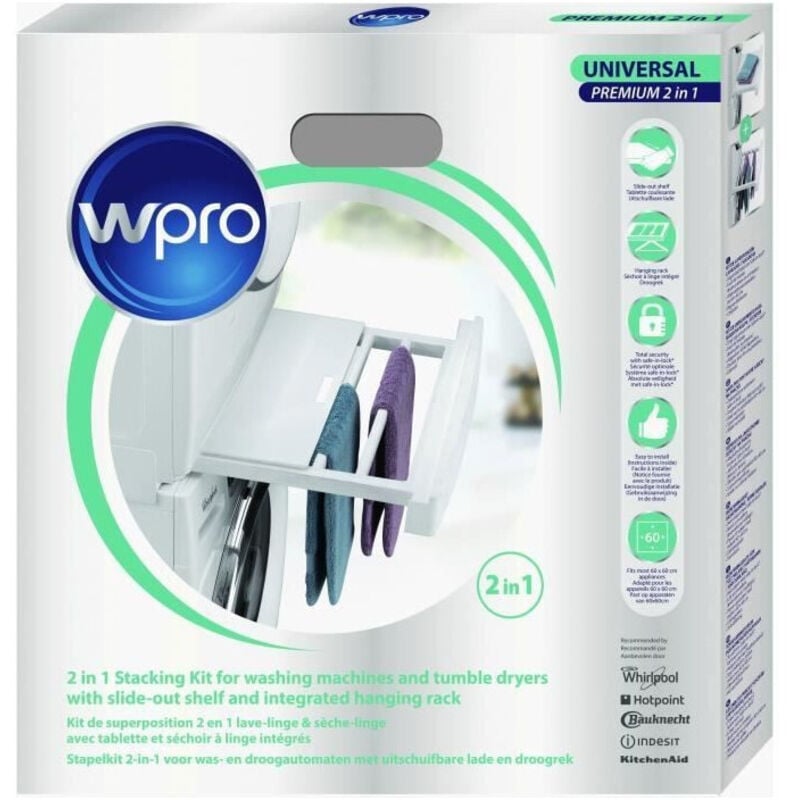Wpro - kit de superposition 2 en 1 avec tablette pour lave-linge & seche-linge