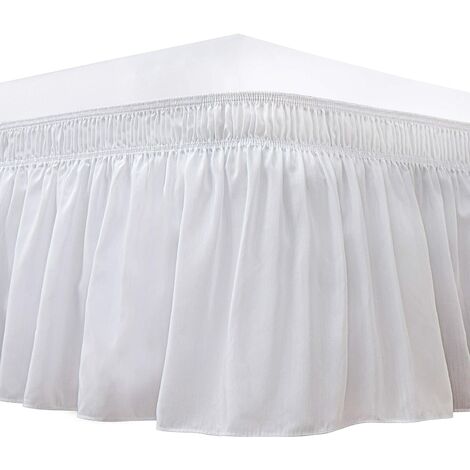 Wrap Around Bed Skirts Elastic with Adjustable Belts, White for Queen Size Beds 15 Inches Drop, Dust Ruffles, Easy Fit Wrinkle & Fade Resistant Silky Luxurious Fabric