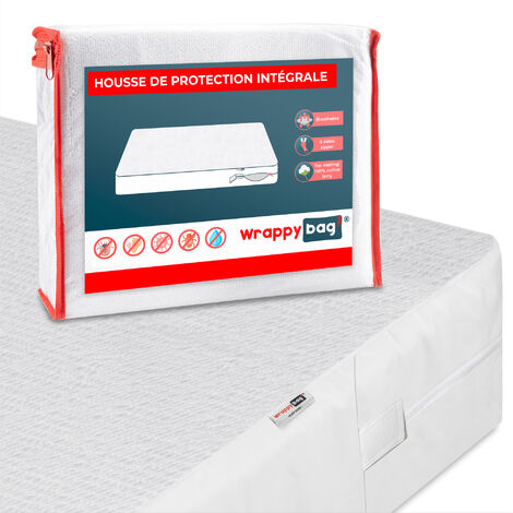 WRAPPYBAG® Housse de Matelas Imperméable - Plusieurs Tailles - Anti-Punaise de Lit & Acarien - Surface en Coton