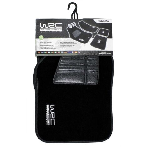 Tapis de voiture universels en moquette velours noir – Lot de 4 – Dimensions 750x420mm – Talonnette PVC pour sécurité – WRC