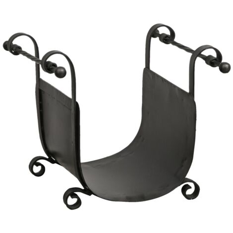 Wrought iron firewood holder with black finish
