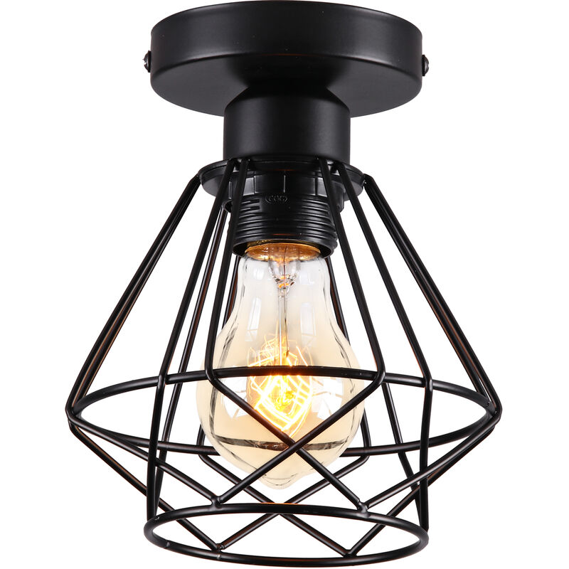 Retro Industrial Ceiling Light Metal Geometric Cage Ceiling Lamp E27 Indoor Pendant Light