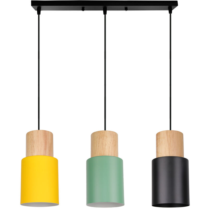 Wottes - Wrought Iron Pendant Light Fixture 3 Lights Long Pole Creative Adjustable Modern Decorative Industrial Chandelier - giallo / nero / verde
