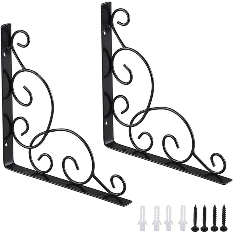 Aiperq - Wrought Iron Shelf Brackets, 2 Pieces Garden Shelf Brackets, Iron Wall Shelf Brackets, Shelf Support Brackets, for Kitchen Bathroom Office