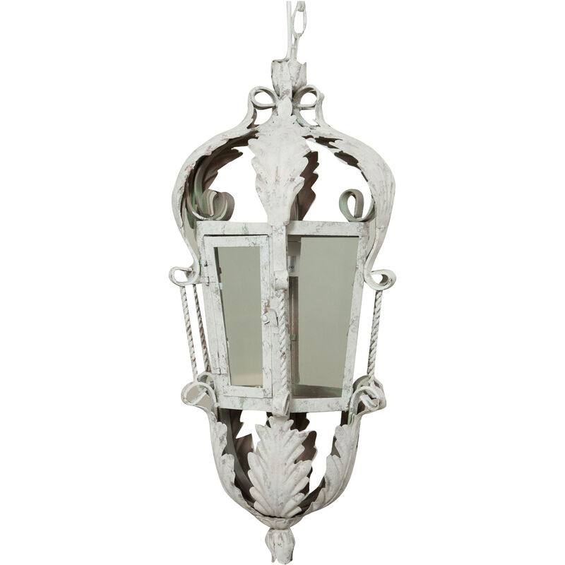 Biscottini - Wrouhgt iron antiqued white finish ceiling lantern W30xDP24xH58 cm sized