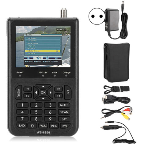 WS-6906 Digitaler Satellitensignaldetektor mit 3,5-Zoll-LCD-Bildschirm, 100-240-V-Netzteil (EU-Stecker)