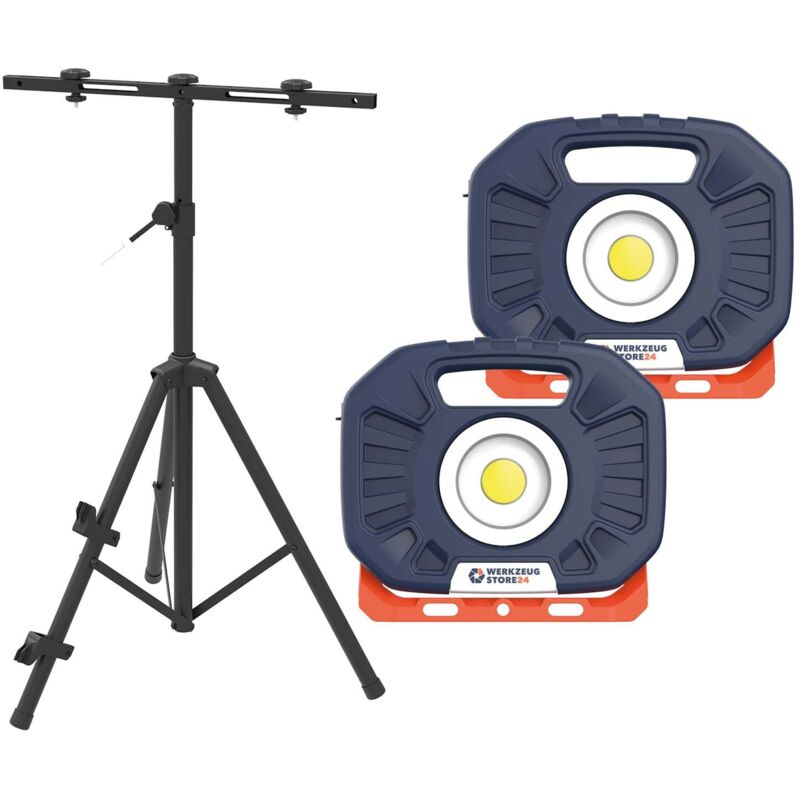 2x Projecteur de chantier led rechargeable 2.500 lumens (cob) 25 w avec trépied 100120 - Ws24