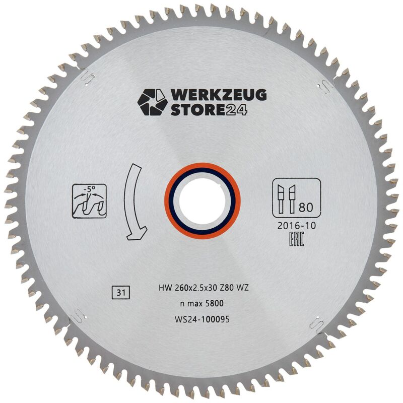 Ws24 - Lame de scie circulaire hm pour le bois 260 x 2,5 x 30 wz 80 100095