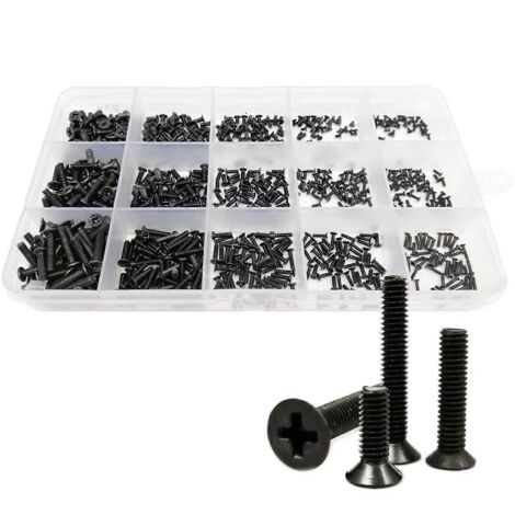 Wshao store 500/750/1500 pièces Mini vis micro boulon écrou M1.4 M1.6 M2 M2.5 Noir M3