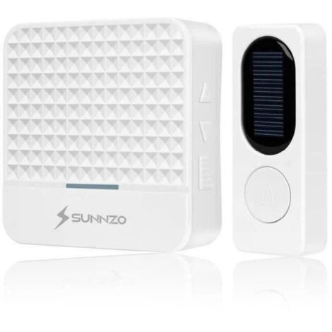 WST SUNNZO Sonnette Sans Fil Solaire Rechargées avec LED Veilleuse et 52 Mélodies,4-Niveaux Volume-1 Émetteur et 1 Récepteur