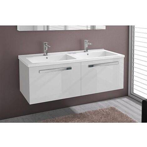 WTU+WT en fonte minérale EBLI blanc brillant 2 tiroirs 1210x494x510mm