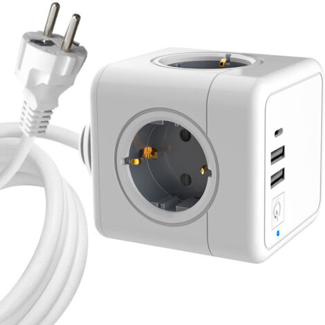 Würfelförmige USB-Steckdosenleiste, 3-fach Steckdosenleiste mit 2 USB-Ladeanschlüssen