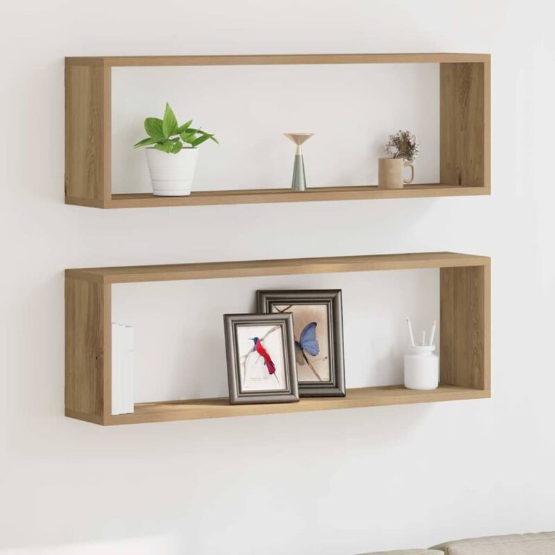 Wandregal Mit Regal 2 Pcs Handwerklich Gefertigter Eichenholz Vidaxl