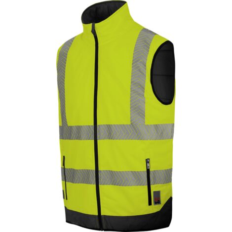 Würth Modyf – Gilet de travail haute-visibilité réversible jaune fluo – Norme EN 20471 classe 2 – 2 poches externes et internes – Tissu robuste
