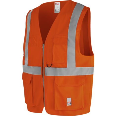 Würth Modyf – Gilet haute-visibilité multipoches LUMEN orange fluo – EN 20471 classe 2 – 3 poches avant – Taille L/XL – Tissu léger et résistant