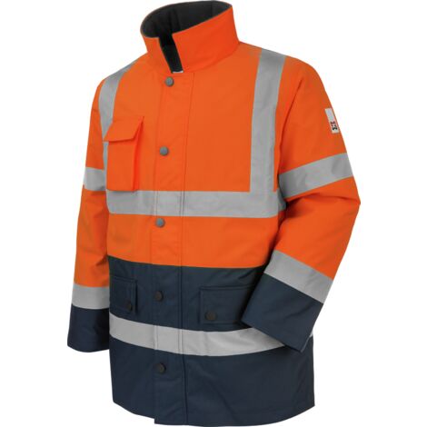 Würth Modyf – Parka de travail haute-visibilité LUMEN orange/marine 3XL – Tissu haute-visibilité – Capuche intégrée – Intérieur polaire