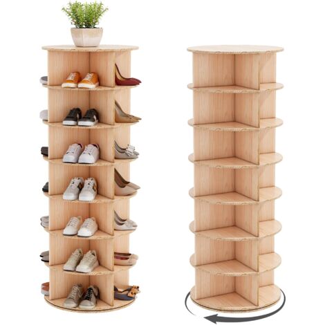 WUMAGIN - Meuble à Chaussures en bois à 7 niveaux - 21 paires - Pivotante à 360° - 160x59x59cm - bois massif - Pour les entrées, les salons et les couloirs - Facile à installer